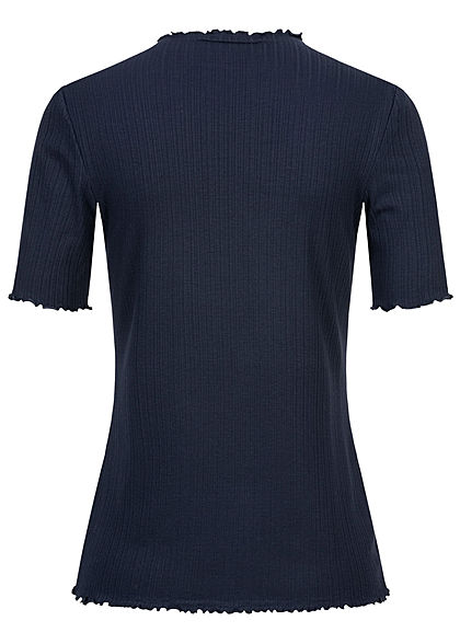 Tom Tailor Damen Ribbed Frill T-Shirt mit Stehkragen sky captain blau