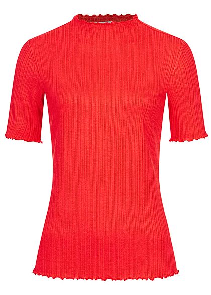 Tom Tailor Damen Ribbed Frill T-Shirt mit Stehkragen strong rot - Art.-Nr.: 20094526