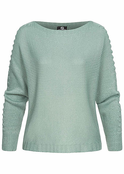 Styleboom Fashion Damen Strickpullover U-Boot jade grün