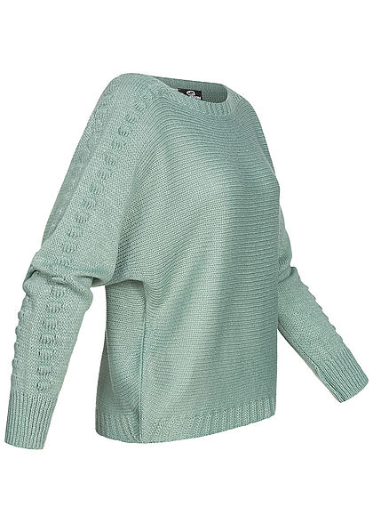 Styleboom Fashion Damen Strickpullover U-Boot jade grün
