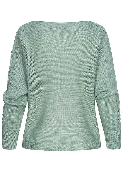 Styleboom Fashion Damen Strickpullover U-Boot jade grün