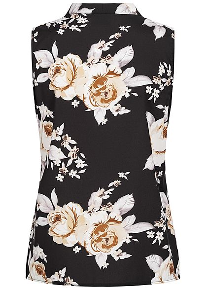 Styleboom Fashion Damen V-Neck Bluse Blumen Print schwarz