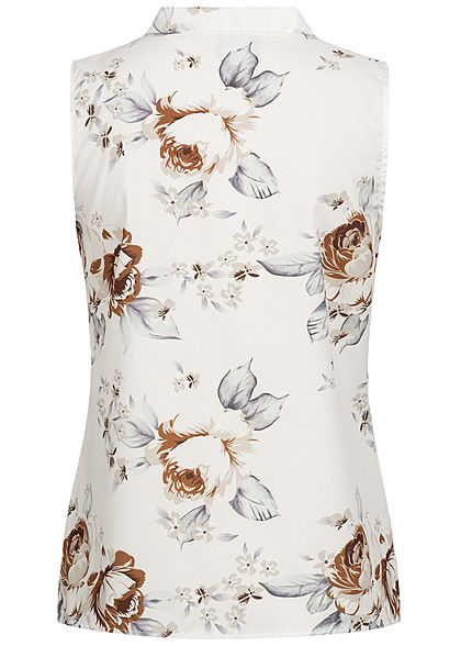 Styleboom Fashion Damen V-Neck Bluse Blumen Print weiss