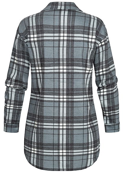 Styleboom Fashion Damen Oversized Winter Flanellhemd Karo Muster blau grau