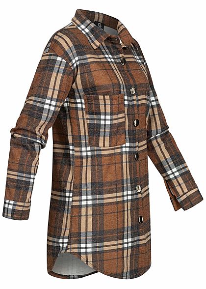 Styleboom Fashion Dames Oversized Winter Flanellen Overhemd geruite patroon bruin zwart