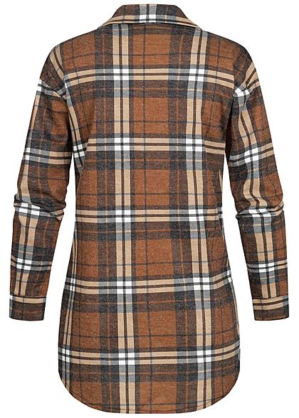Styleboom Fashion Dames Oversized Winter Flanellen Overhemd geruite patroon bruin zwart
