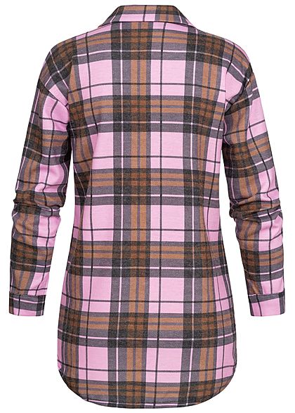 Mount Bank Ouderling verzekering Styleboom Fashion Dames Oversized Winter Flanellen Overhemd geruite patroon  pink bruin