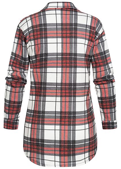 Styleboom Fashion Dames Oversized Winter Flanellen Overhemd geruite patroon wit rood