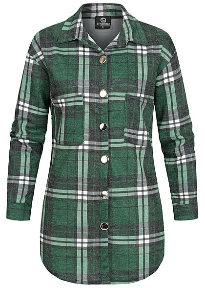 Styleboom Fashion Dames Oversized Winter Flanellen Overhemd geruite patroon groen zwart