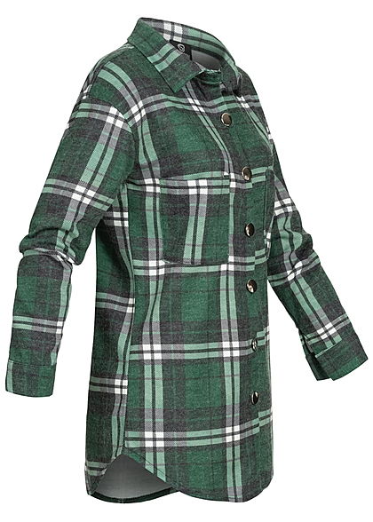 Styleboom Fashion Dames Oversized Winter Flanellen Overhemd geruite patroon groen zwart