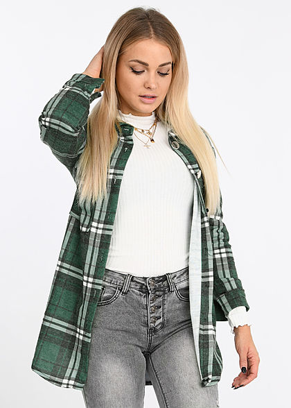 Styleboom Fashion Dames Oversized Winter Flanellen Overhemd geruite patroon groen zwart