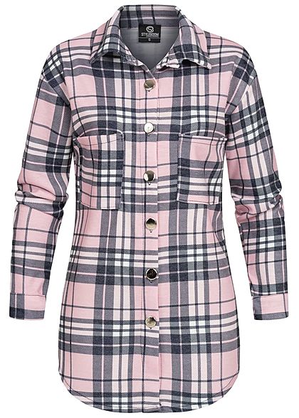 Styleboom Fashion Dames Oversized Winter Flanellen Overhemd geruite patroon pink zwart