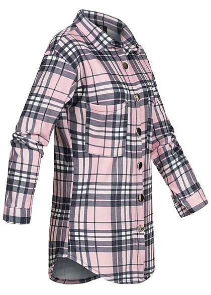 Styleboom Fashion Dames Oversized Winter Flanellen Overhemd geruite patroon pink zwart