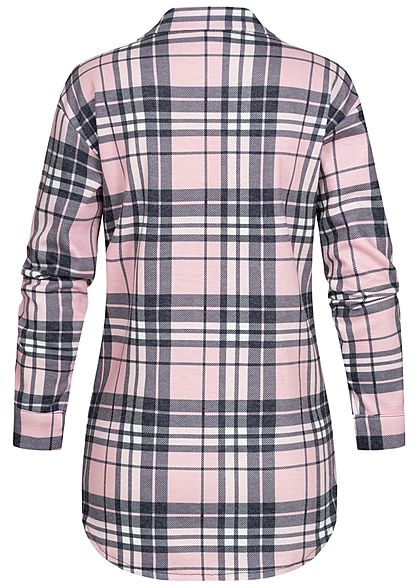 Styleboom Fashion Dames Oversized Winter Flanellen Overhemd geruite patroon pink zwart