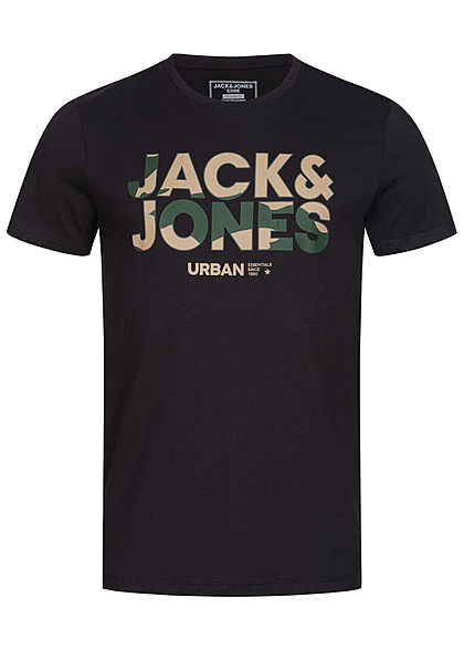 Jack and Jones Herren T-Shirt Logo Camouflage Print schwarz