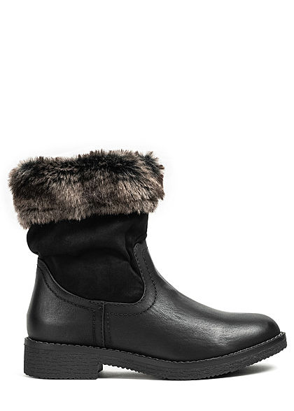 Seventyseven Lifestyle Damen Schuh Materialmix Halbstiefel Kunstfell Boots schwarz - Art.-Nr.: 20104560