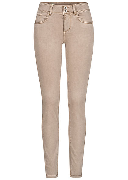 Tom Tailor Damen Skinny Jeans Hose 5-Pockets breiter Bund Regular Waist dusty taupe - Art.-Nr.: 20104604