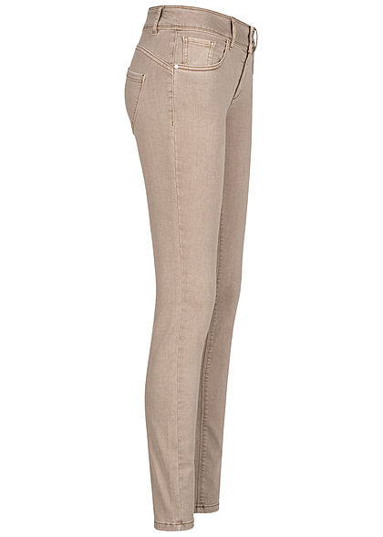 Tom Tailor Damen Skinny Jeans Hose 5-Pockets breiter Bund Regular Waist dusty taupe