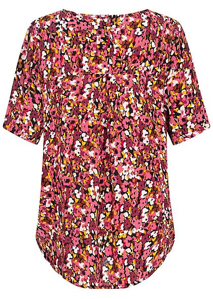 ONLY Damen Krepp Blusen Shirt Floraler Print Vokuhila schwarz rot multicolor