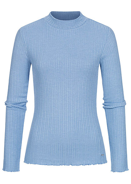 Tom Tailor Damen Ribbed Frill Longsleeve Pullover summer blau