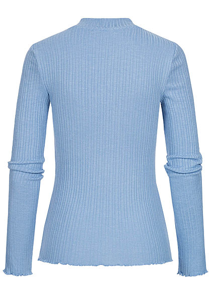 Tom Tailor Damen Ribbed Frill Longsleeve Pullover summer blau