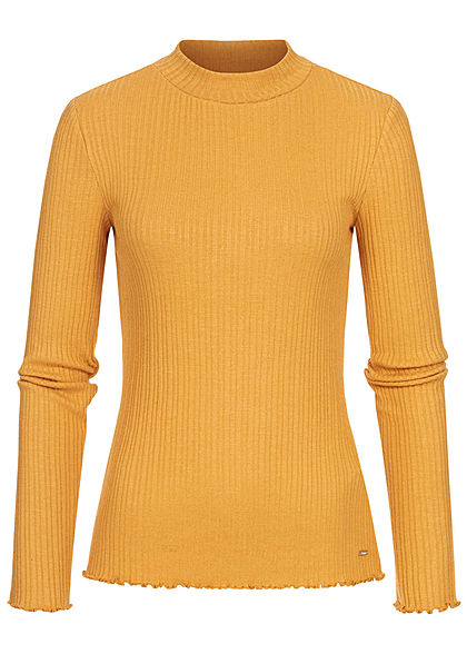 Tom Tailor Damen Ribbed Frill Longsleeve Pullover indian spice gelb