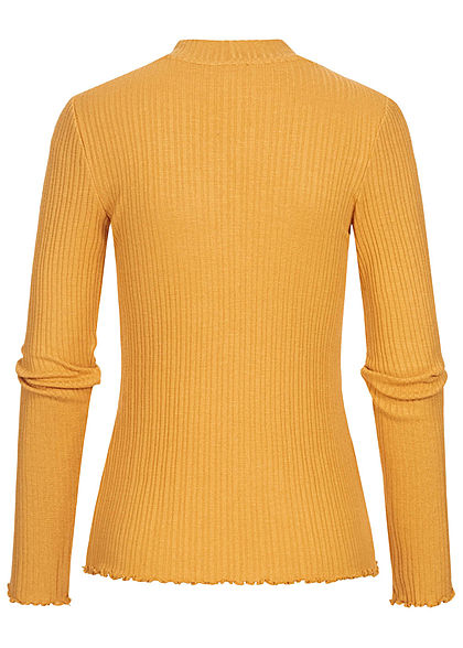 Tom Tailor Damen Ribbed Frill Longsleeve Pullover indian spice gelb