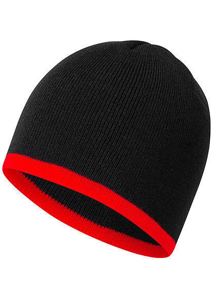 Seventyseven Lifestyle Herren Strick Beanie Mütze schwarz rot