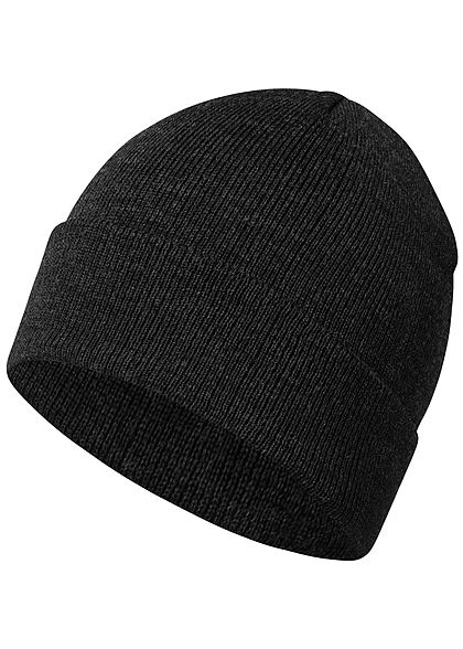 Seventyseven Lifestyle Herren Strick Beanie Mütze dunkel grau melange