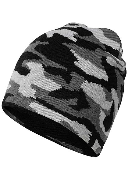 Seventyseven Lifestyle Herren Strick Beanie Mütze Camouflage Print graphite hell grau