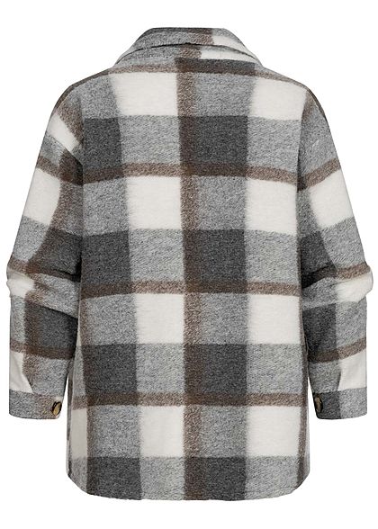 Hailys Damen Oversized Woll Jacke Karo Muster Knopfleiste 2 Brusttaschen braun grau