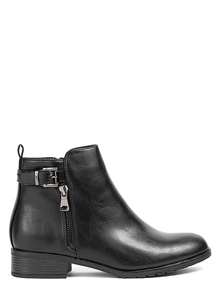 Seventyseven Lifestyle Damen Schuh Kunstleder Stiefelette Deko Schnalle & Zipper schwarz - Art.-Nr.: 20104758