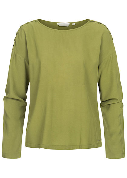Tom Tailor Damen Langarm Bluse Schulter Knopfleiste moss grün - Art.-Nr.: 20104789