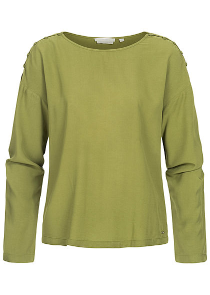 Tom Tailor Damen Langarm Bluse Schulter Knopfleiste moss grün