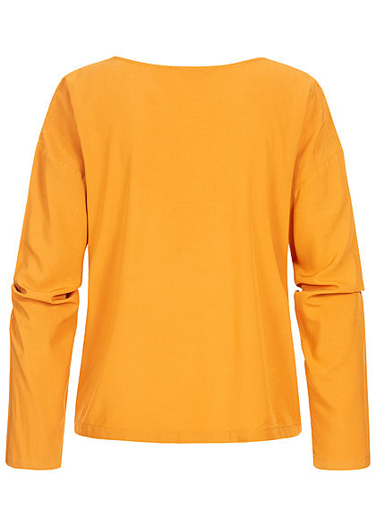 Tom Tailor Damen Langarm Bluse Schulter Knopfleiste orange gelb