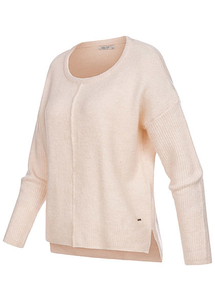 Hailys Damen Vokuhila Strickpullover Sweater Frontnaht hell beige melange