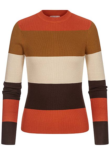 Hailys Damen Multicolor Ribbed Pullover Streifen Muster multicolor braun beige