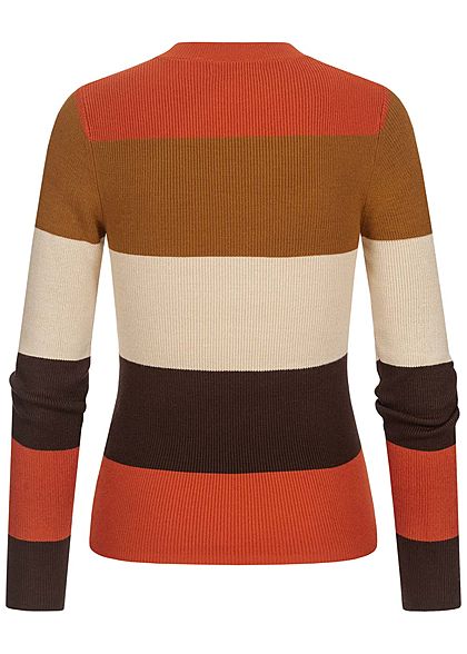 Hailys Damen Multicolor Ribbed Pullover Streifen Muster multicolor braun beige
