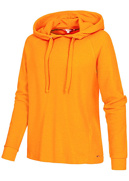Tom Tailor Damen Ribbed Hoodie Nice Cosy Kapuze Tunnelzug orange gelb