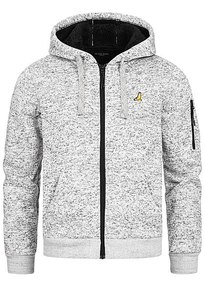 Brave Soul Herren Melange Zip-Hoodie Sweat Jacke Kapuze 2-Pockets hell grau