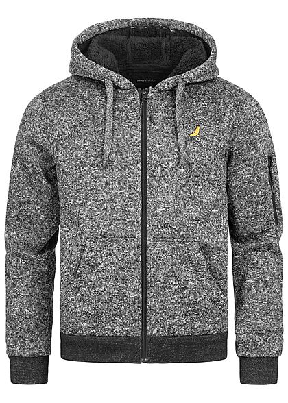 Brave Soul Herren Melange Zip-Hoodie Sweat Jacke Kapuze 2-Pockets schwarz grau