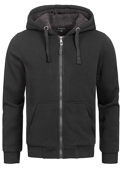 Brave Soul Herren Zip-Hoodie gefütterte Sweat Jacke Kapuze 2-Pockets schwarz charcoal