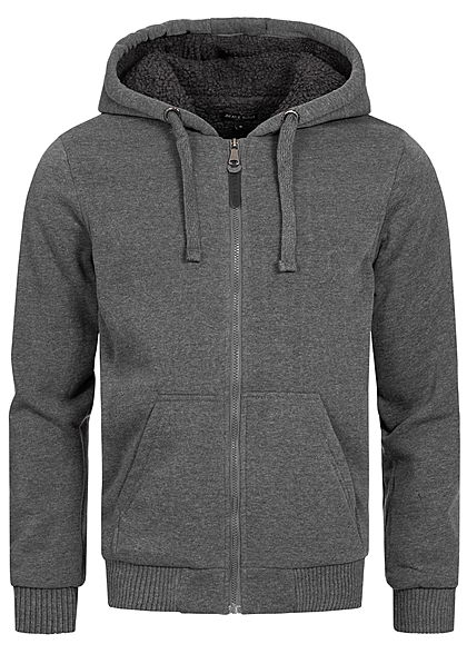 Brave Soul Herren Zip-Hoodie gefütterte Sweat Jacke Kapuze 2-Pockets charcoal d. grau