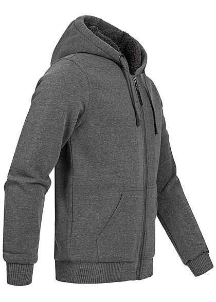 Brave Soul Herren Zip-Hoodie gefütterte Sweat Jacke Kapuze 2-Pockets charcoal d. grau