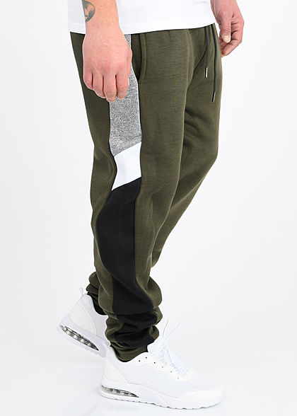 Brave Soul Herren Colorblock Sweat Pants Jogginghose 2-Pockets khaki grün grau