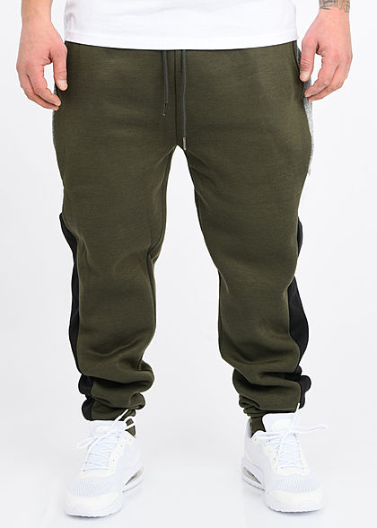Brave Soul Herren Colorblock Sweat Pants Jogginghose 2-Pockets khaki grün grau