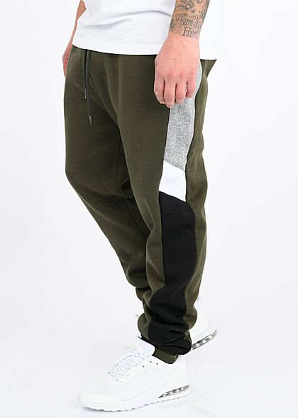 Brave Soul Herren Colorblock Sweat Pants Jogginghose 2-Pockets khaki grün grau