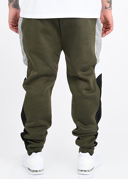 Brave Soul Herren Colorblock Sweat Pants Jogginghose 2-Pockets khaki grün grau