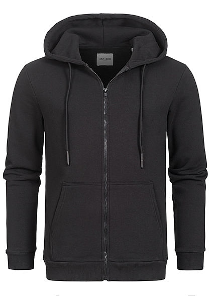ONLY & SONS Herren NOOS Basic Zip-Hoodie Sweat Jacke Kapuze 2-Pockets schwarz