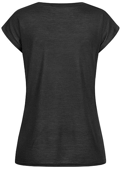 Zabaione Damen T-Shirt Yourself Pailletten Feder Print schwarz gold